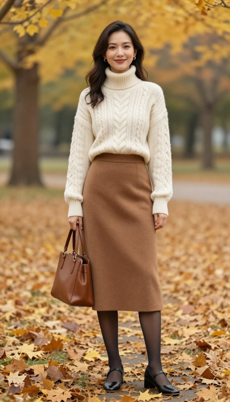 12. Cable-Knit Turtleneck & A-Line Skirt