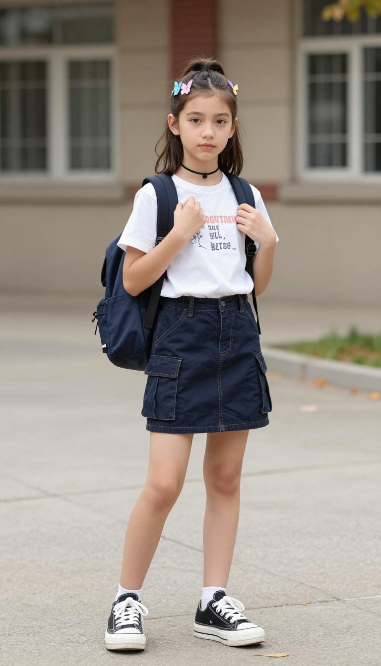 11. Butterfly Hair Clips + Graphic Tee + Cargo Skirt
