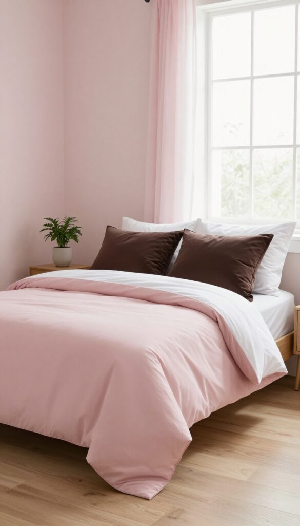 2. Pink Bedding With Chocolate Brown Accents idea