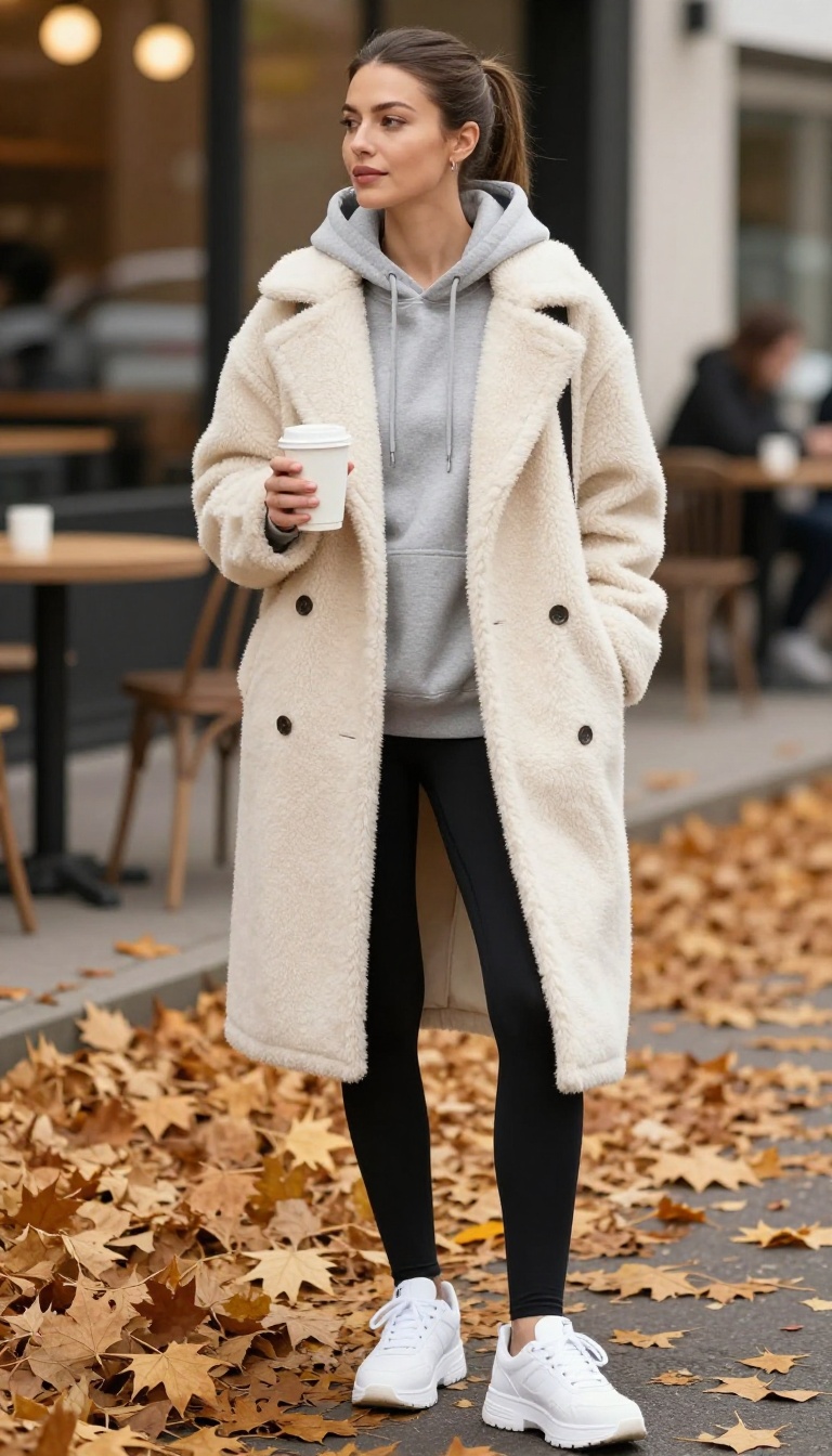 11. Teddy Coat + Hoodie + Biker Shorts