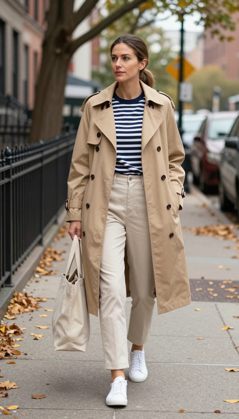 11. Trench Coat + Striped Breton Top + Chinos
