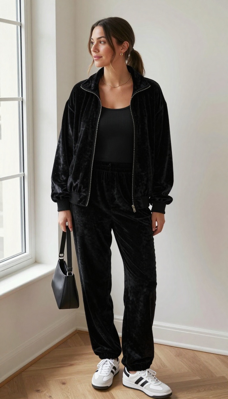3. Velour Track Jacket and Matching Black Track Pants