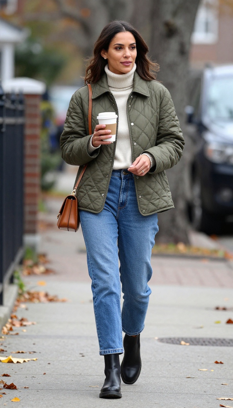 13. Quilted Jacket and Girlfriend Jeans