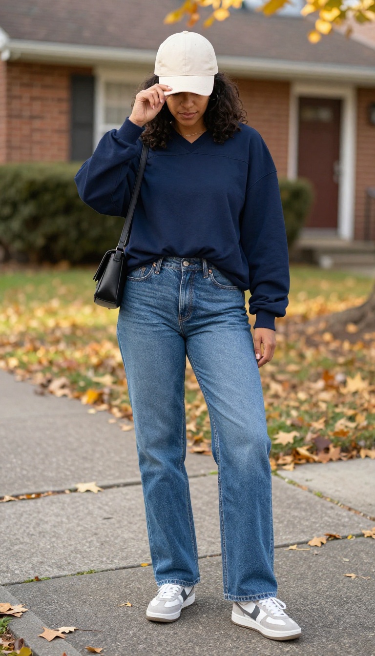 8. Straight Jeans with a Football Jersey and Vintage Sneakers