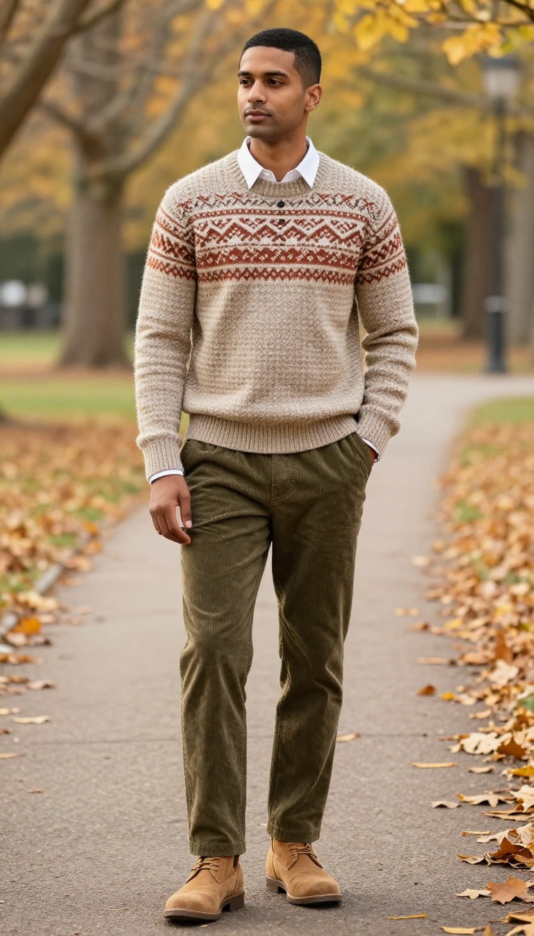 12. The Fair Isle Sweater with Corduroy Pants