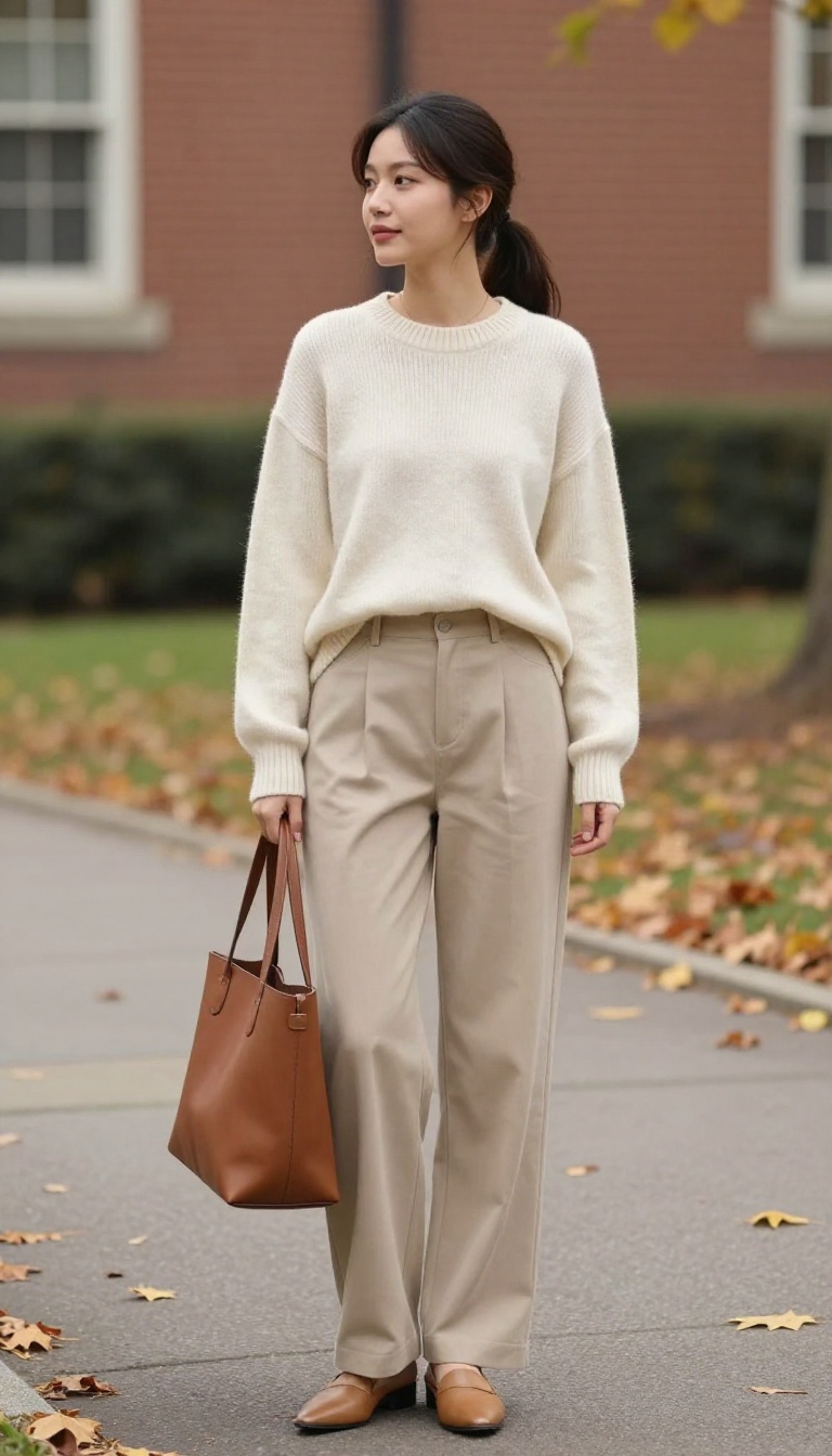 4. Cashmere Sweater and Wide-Leg Trousers