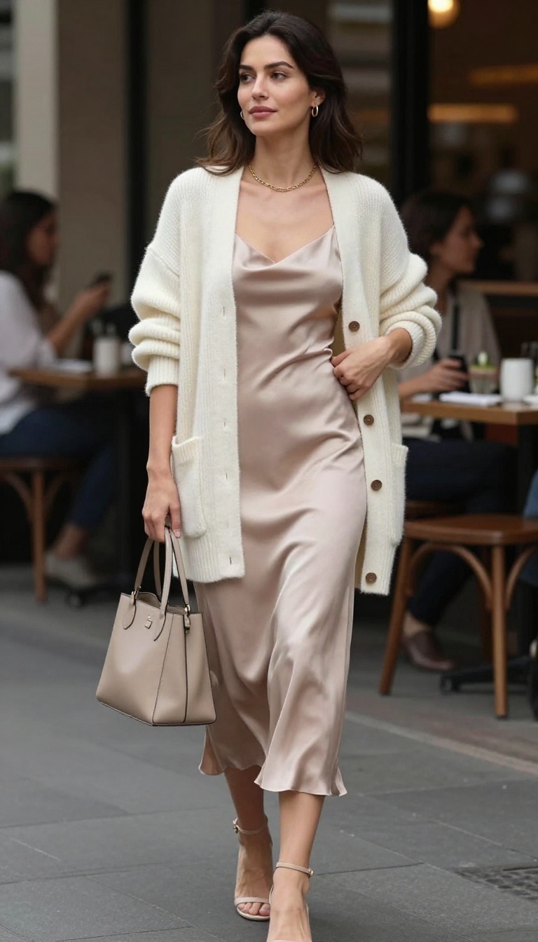 6. The Cashmere Cardigan with a Midi Slip Dress