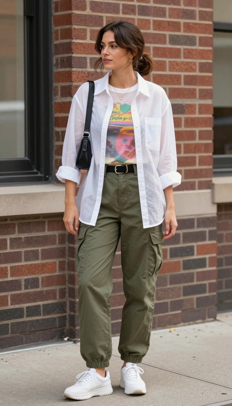 7. Sheer Button-Down Over a Graphic Tee