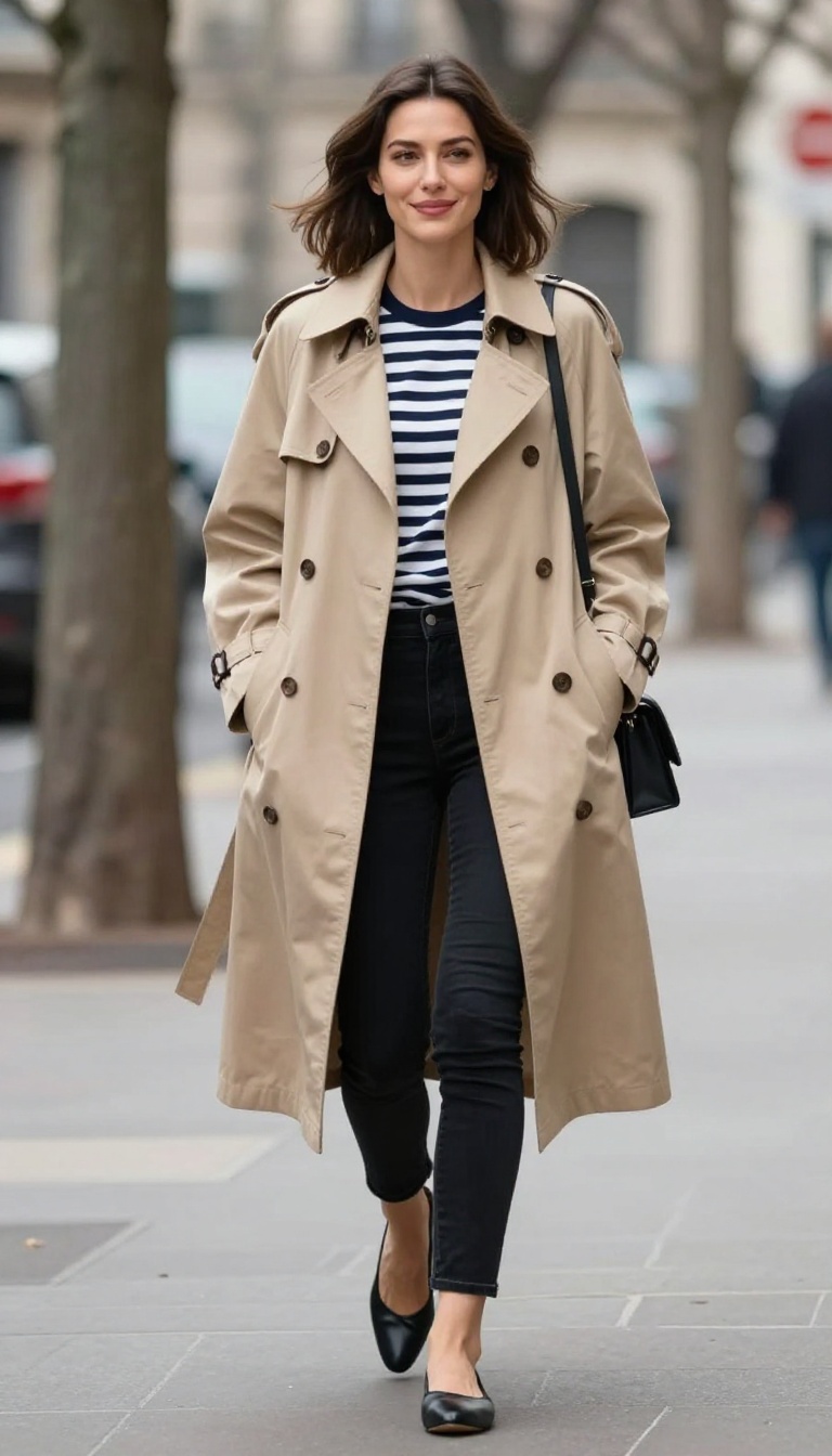 8. Trench Coat and Black Ankle Jeans
