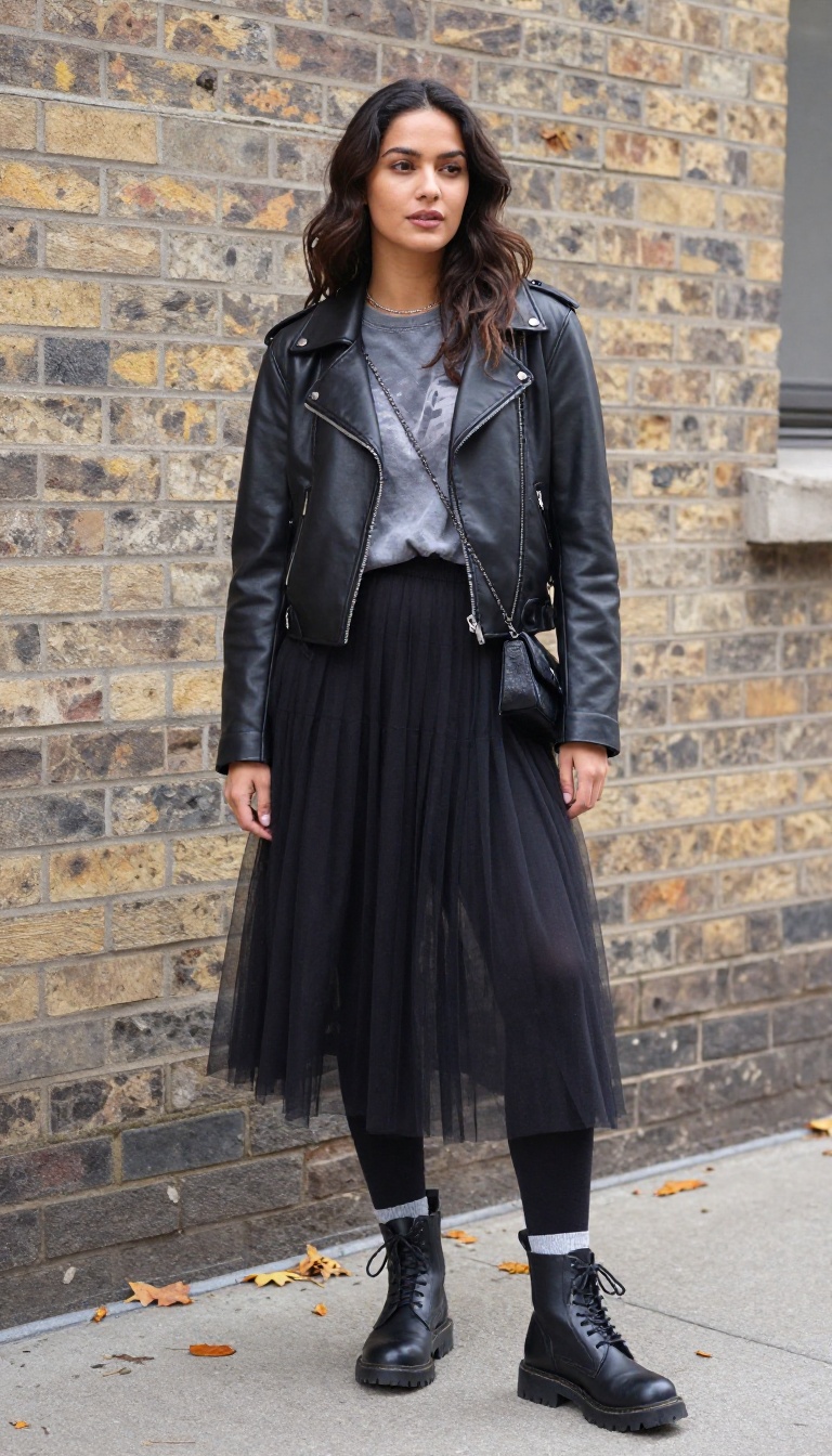 4. Moto Jacket and Combat Boots