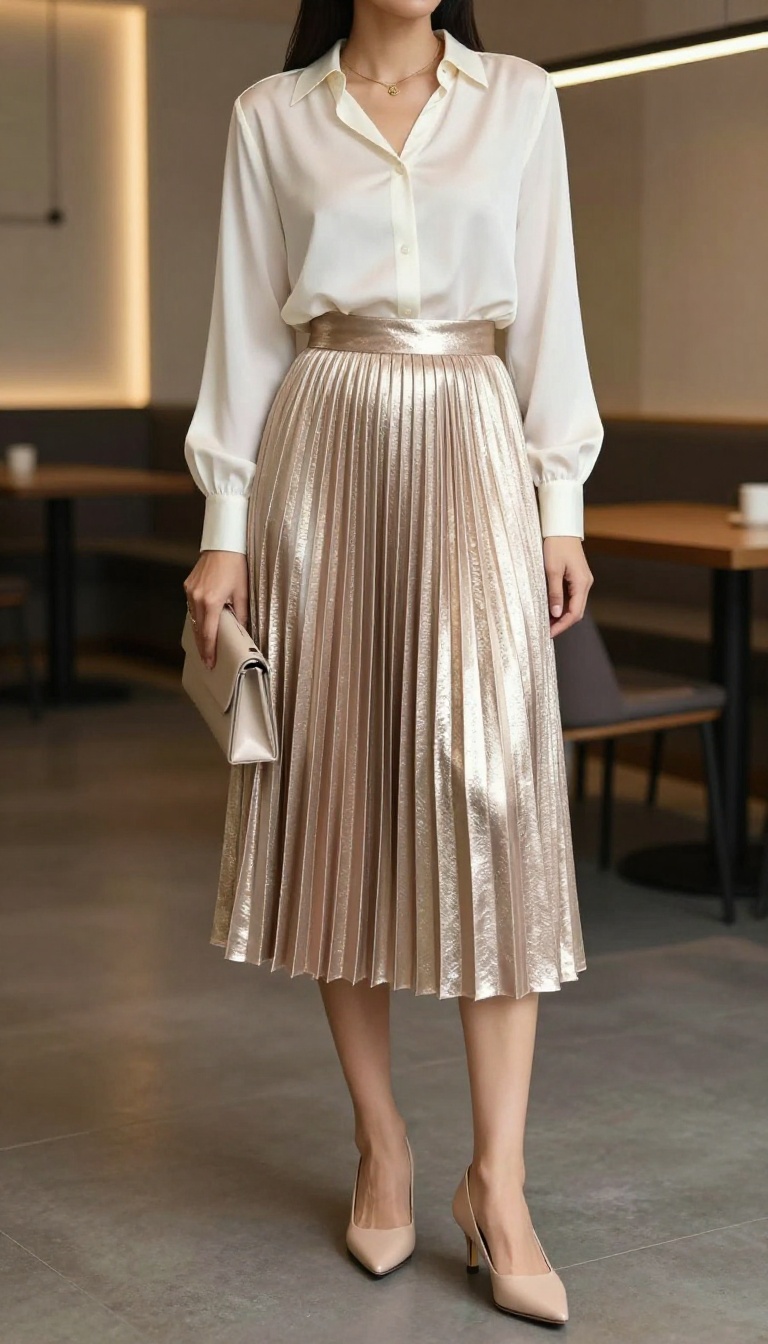 15. Metallic Skirt with a Simple Blouse