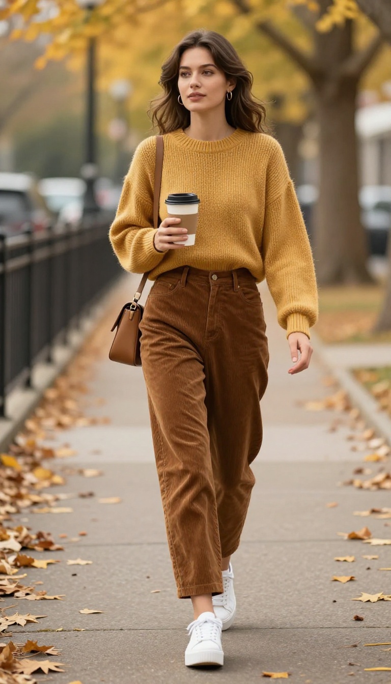 1. Corduroy Pants and a Cropped Sweater