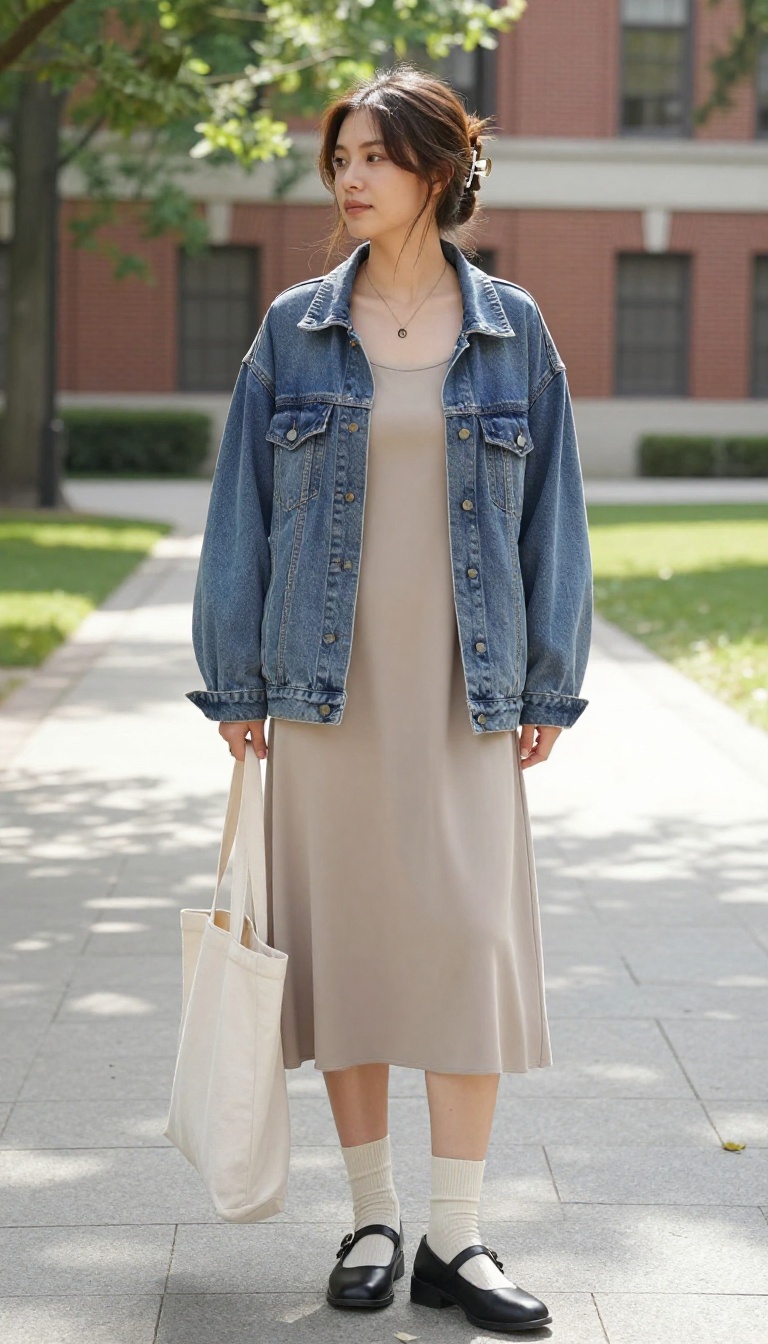 5. Denim Jacket Over a Slip Dress