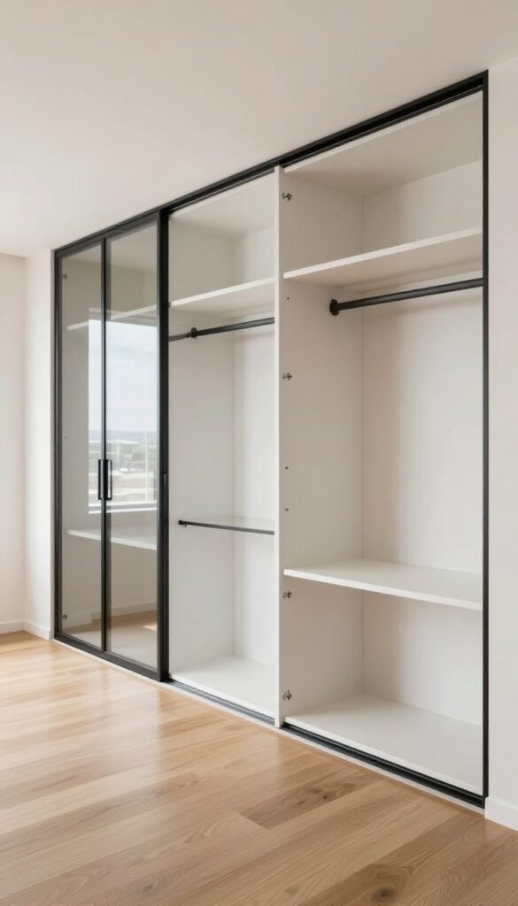 6. Walk-In Wardrobe with Glass Panels idea