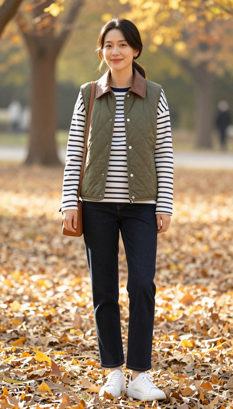 11. Quilted Vest Over a Long-Sleeve Tee