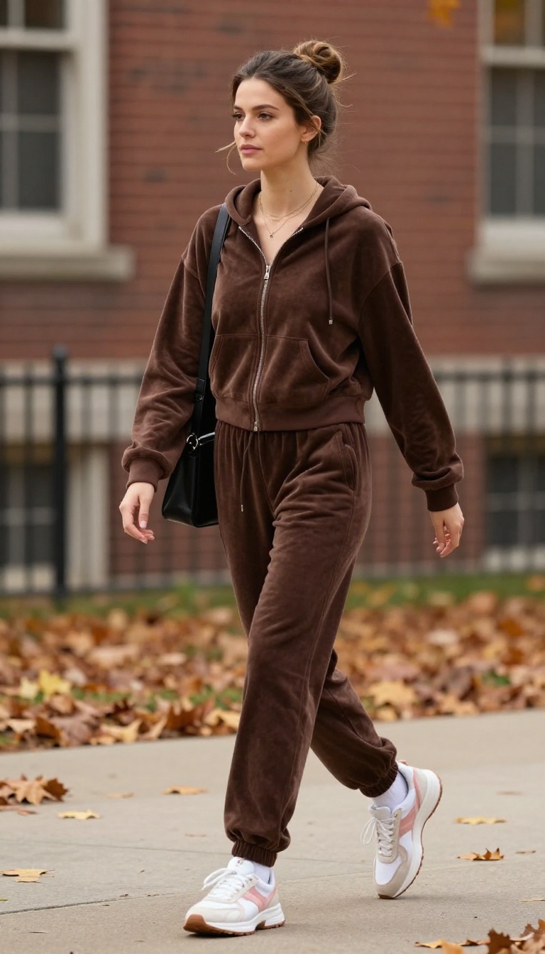 3. Velour Track Pants with a Zip-Up Hoodie