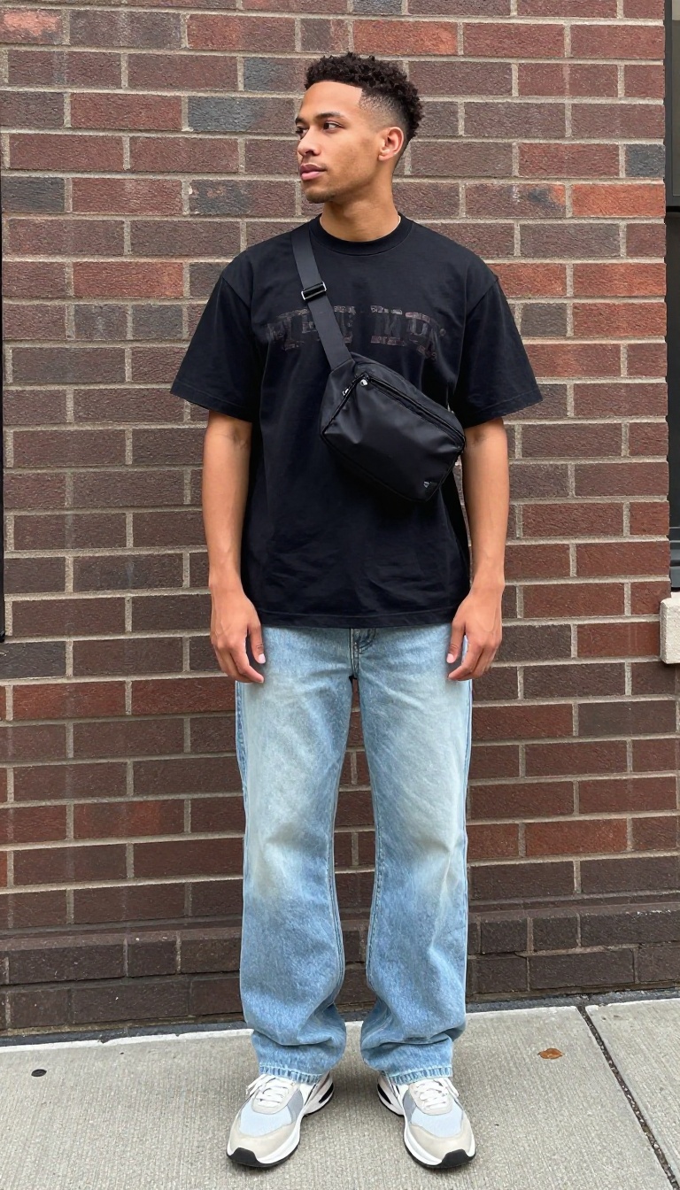 1. Baggy Jeans and a Fitted Graphic Tee