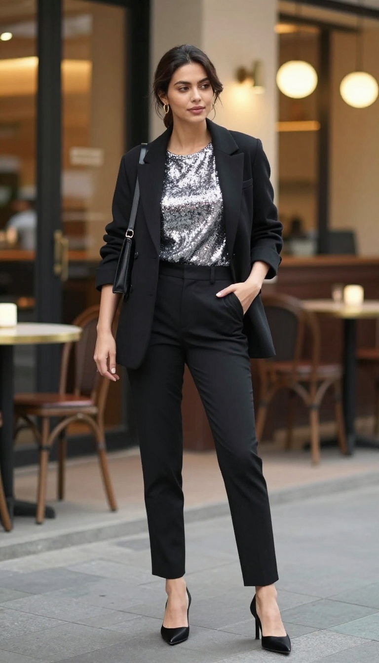 9. Sequin Top Under a Blazer for Night Out