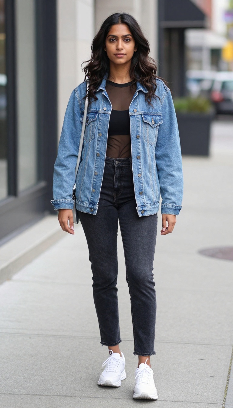 1. Denim on Denim with a Mesh Top