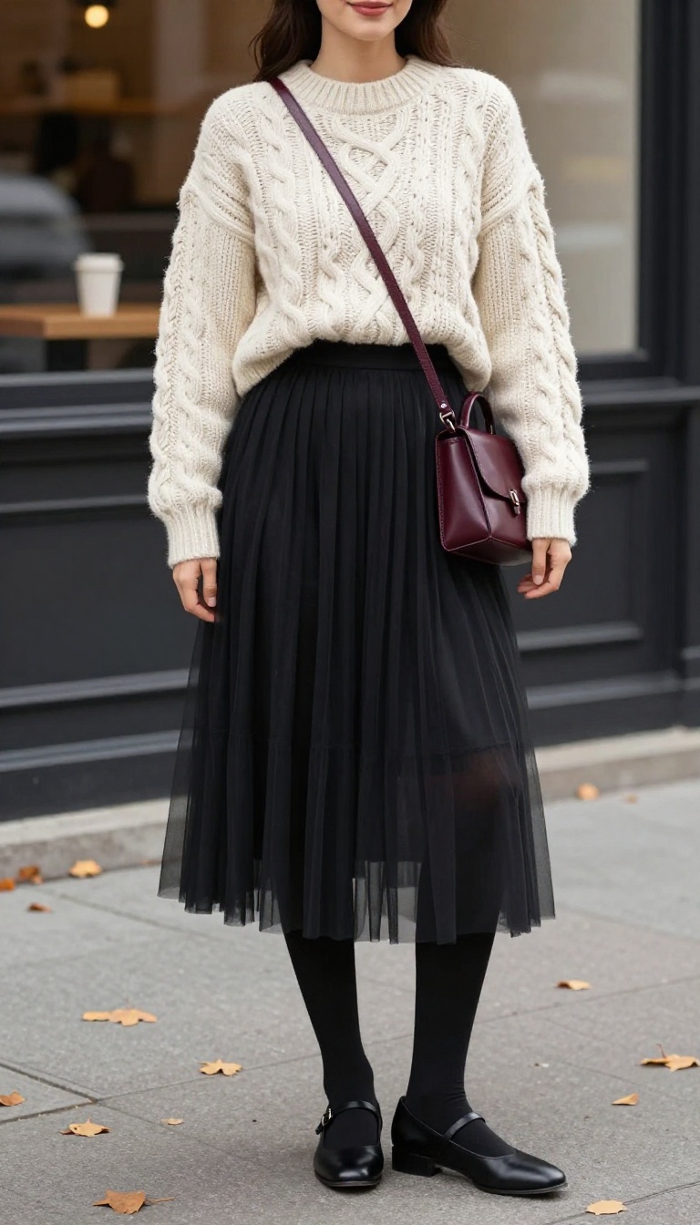 13. Chunky Sweater and Tulle Skirt