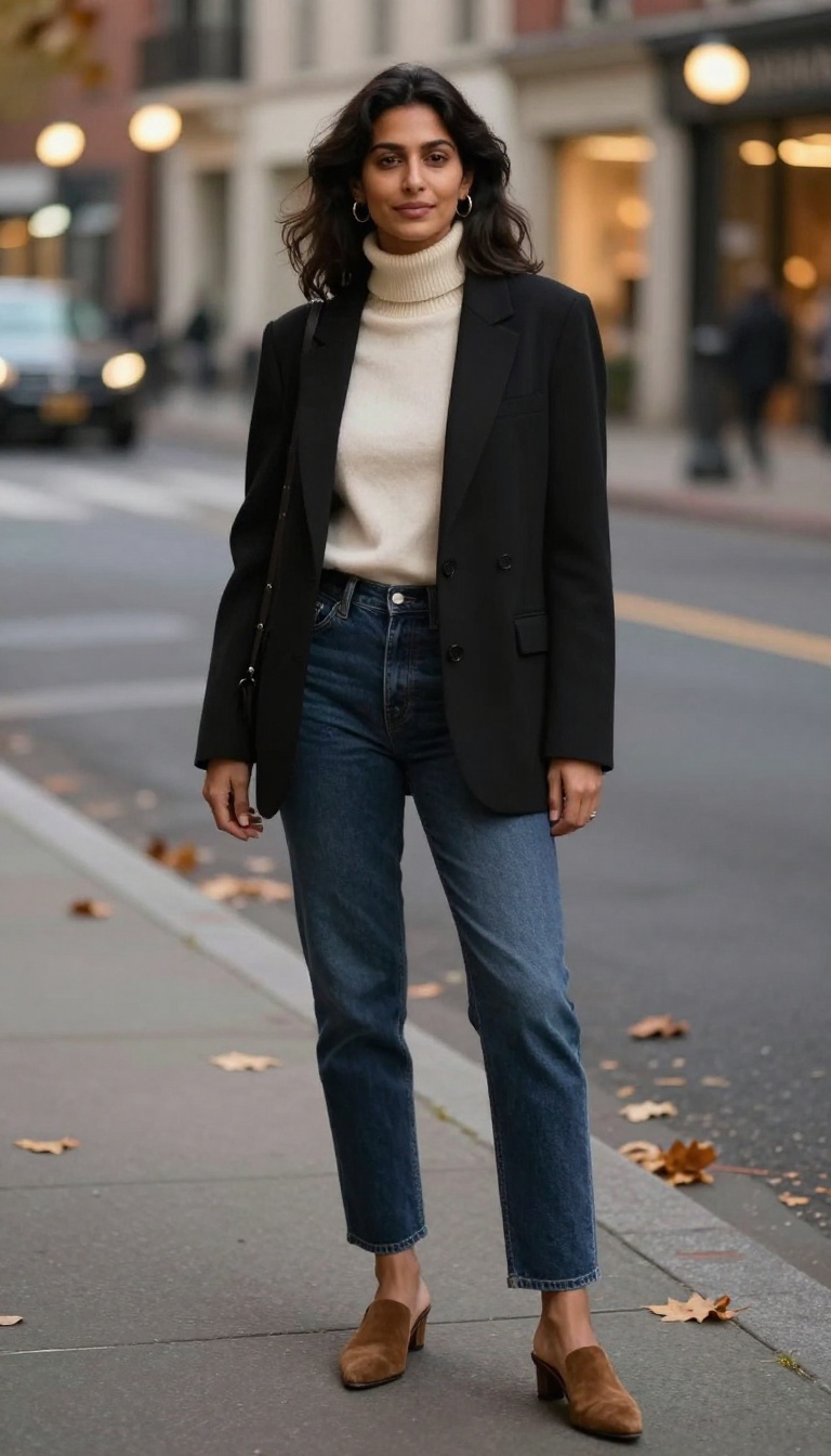 9. High-Waisted Jeans with Mule Heels