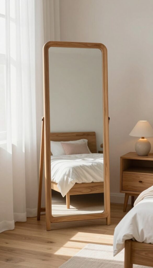 6. Wood-Framed Mirrors for Soft Contrast idea