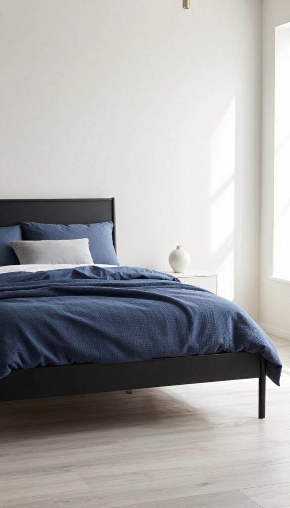 2. Black Bed Frame With Blue Bedding Layers idea