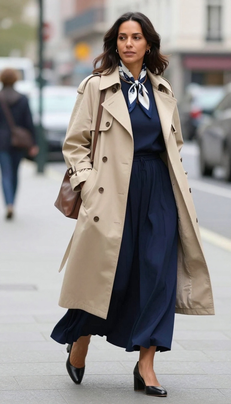 13. Maxi Skirt with a Belted Trench Coat