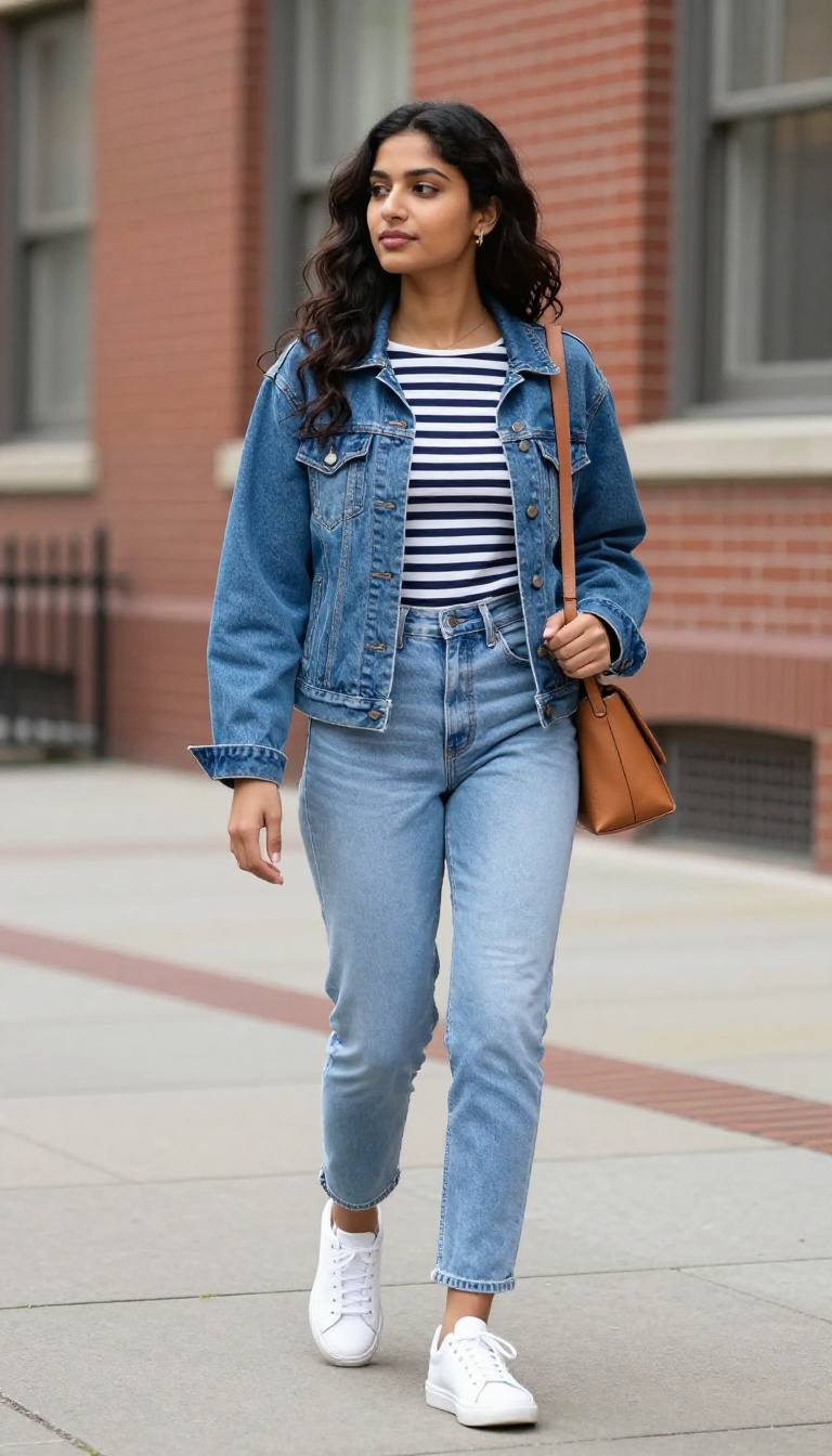 11. Denim Jacket and White Jeans