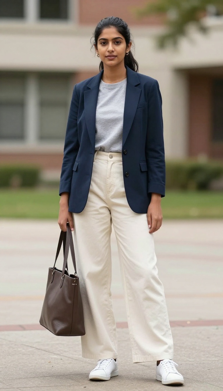7. Blazer, Graphic Tee, and Wide-Leg Trousers