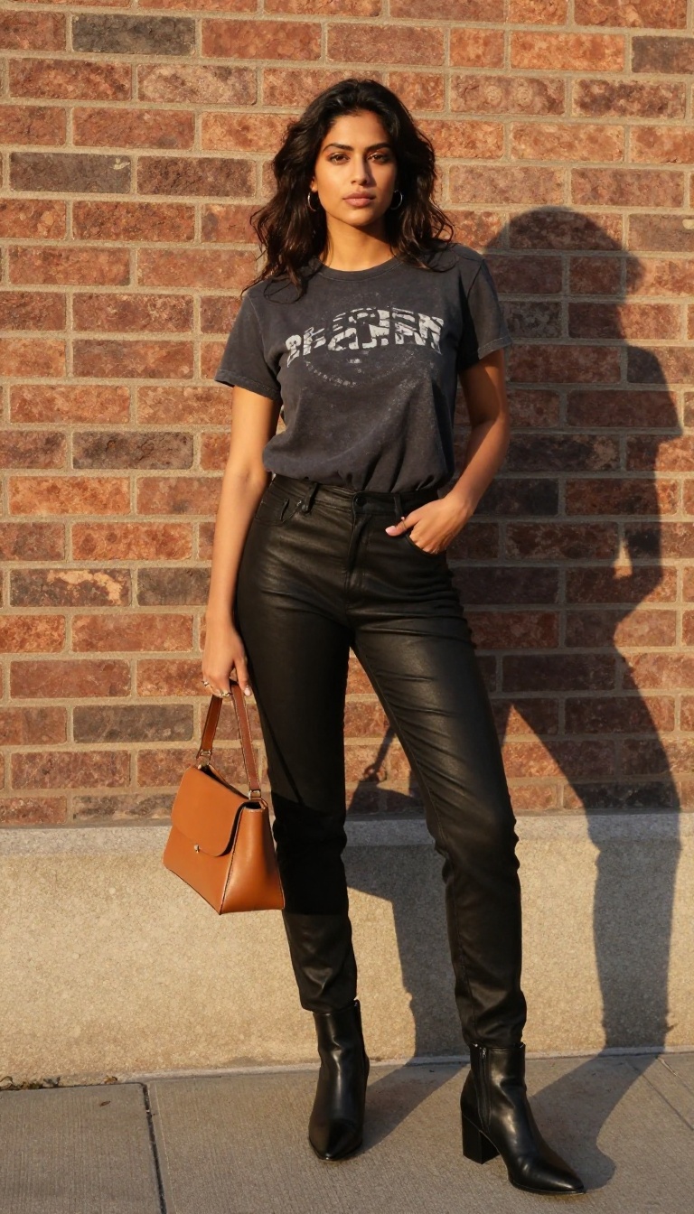 4. Bold Graphic Tee + Leather Pants