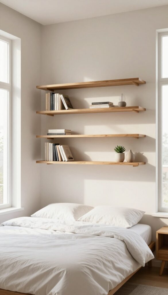 1. Floating Shelves Above the Bed idea