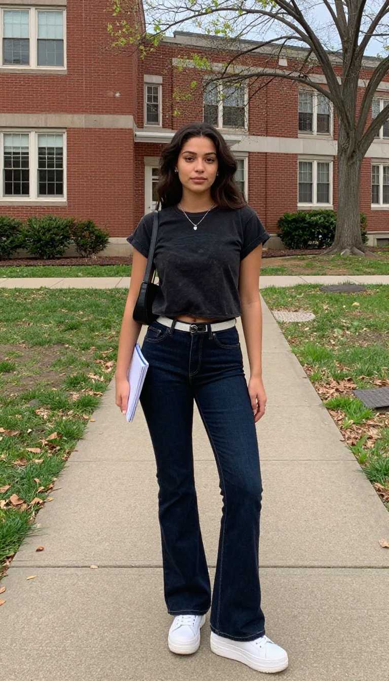 6. Graphic Tee and Flared Jeans