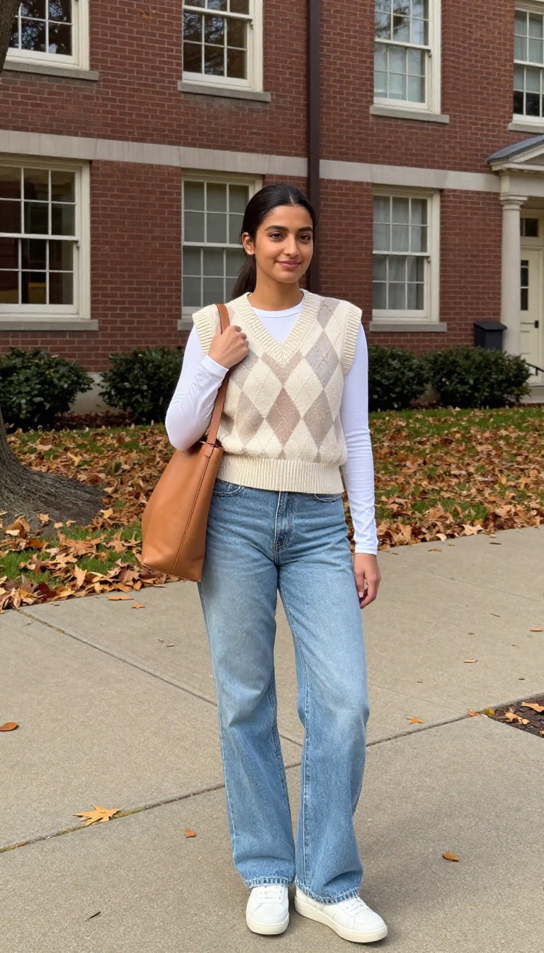 9. Knit Vest and Wide-Leg Jeans
