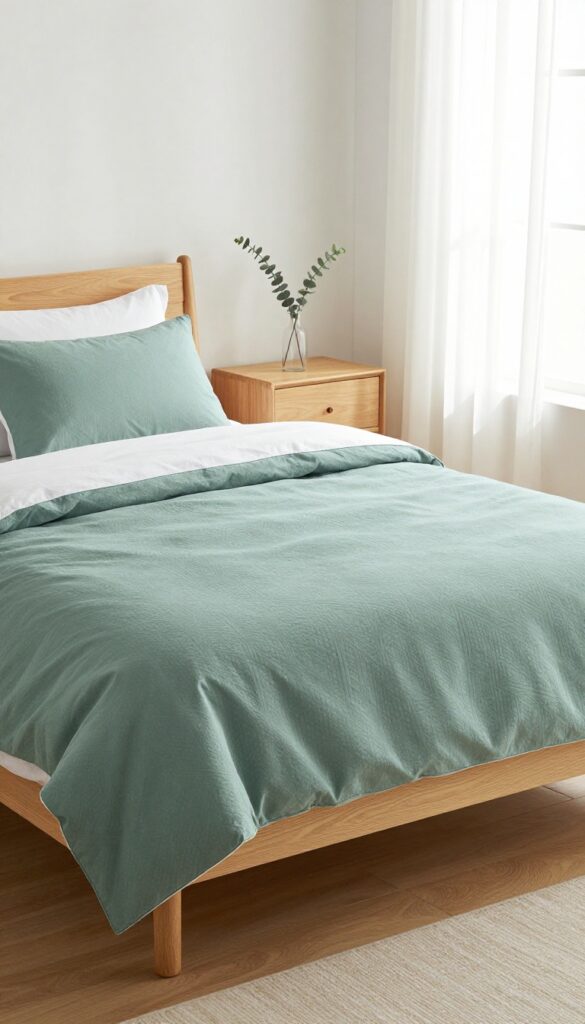 7. Green Comforter with Minimal Pattern Play idea