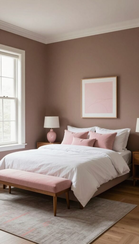 3. Brown Accent Wall With Pink Decor idea