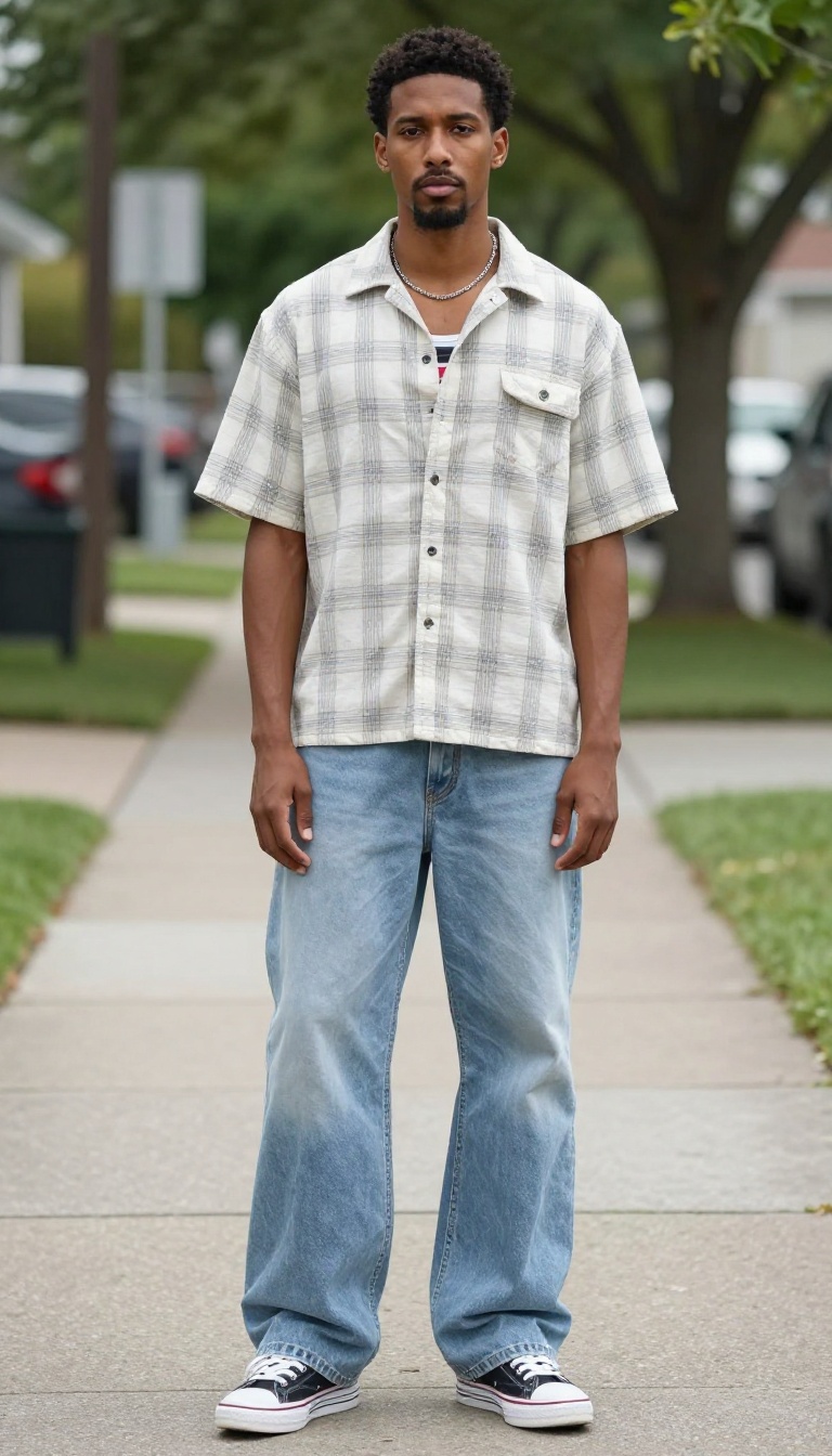 6. Button-Up Shirt Over a Tee with Baggy Jeans
