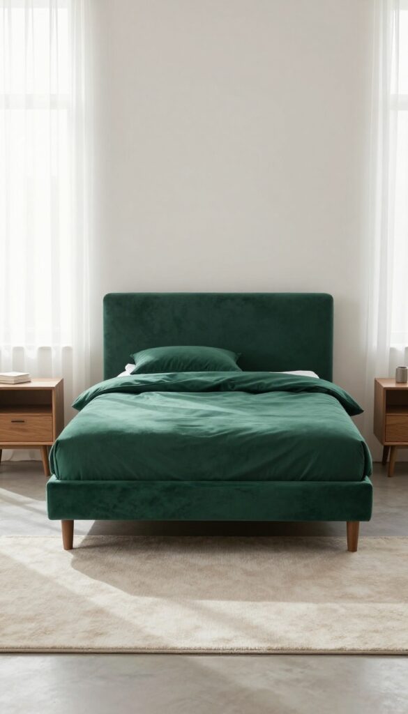 7. Velvet Green Bed Frame for a Luxe Feel idea