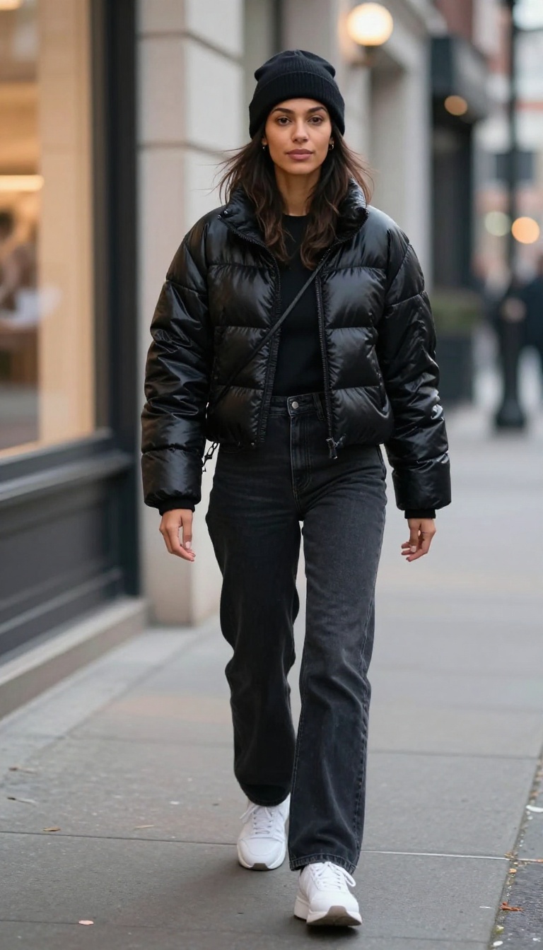 5. Cropped Puffer & Flared Jeans