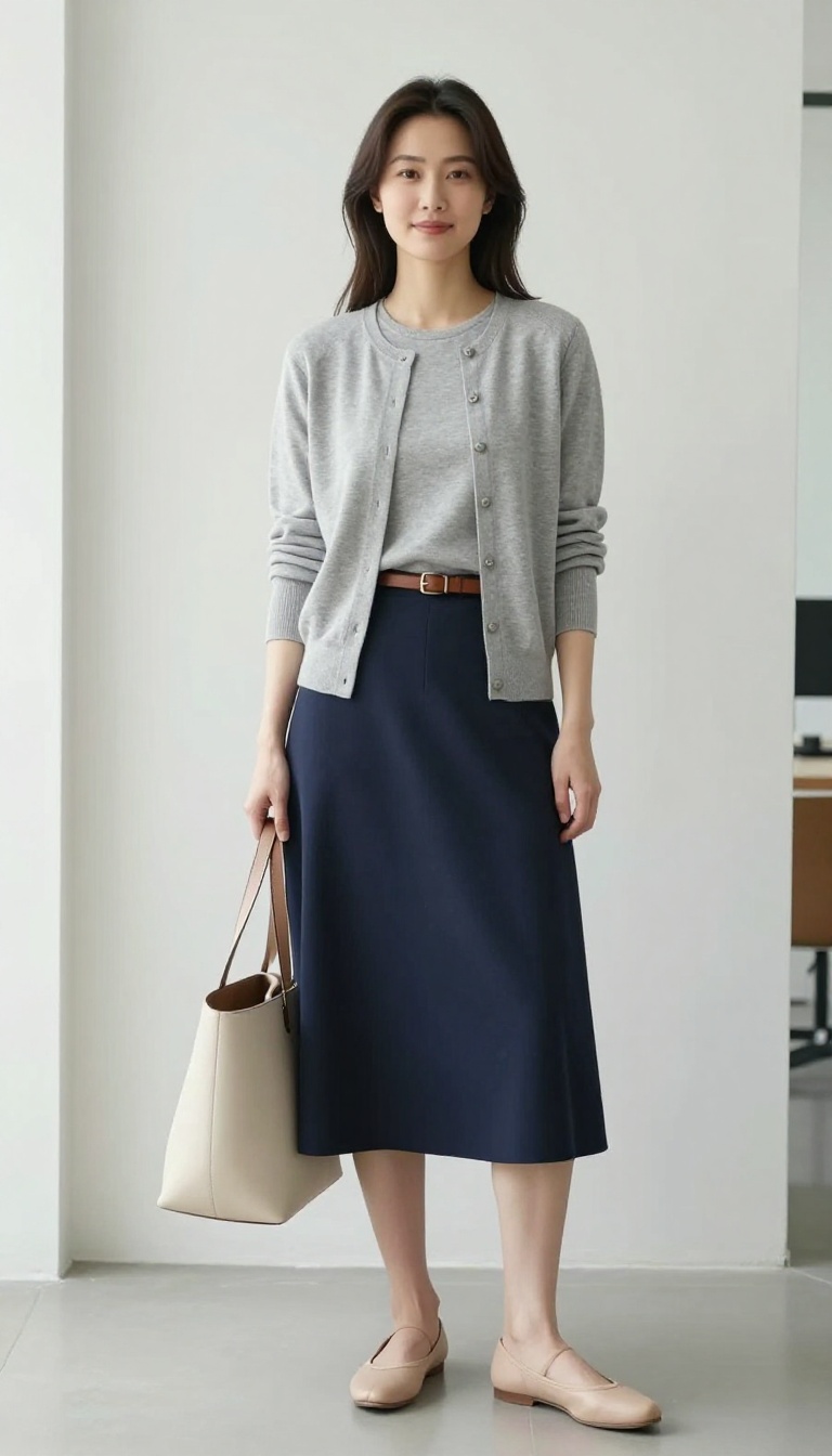 9. A-Line Skirt with a Cardigan