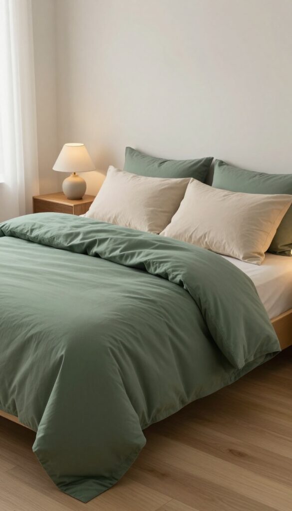 8. Dark Green Comforter with Soft Lighting idea
