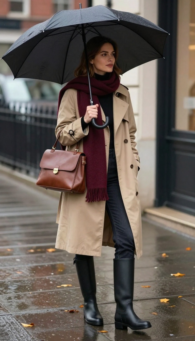 5. Trench Coat and Apple Bottom Jeans for Rainy Days