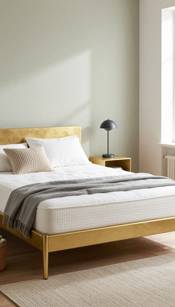 8. Gold Bed Frame Styled With Layered Textures idea