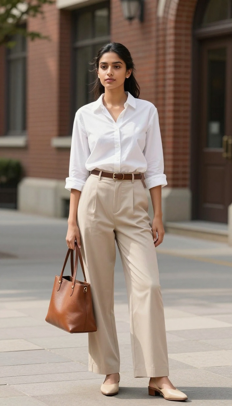 9. Oxford Shirt and Wide-Leg Trousers