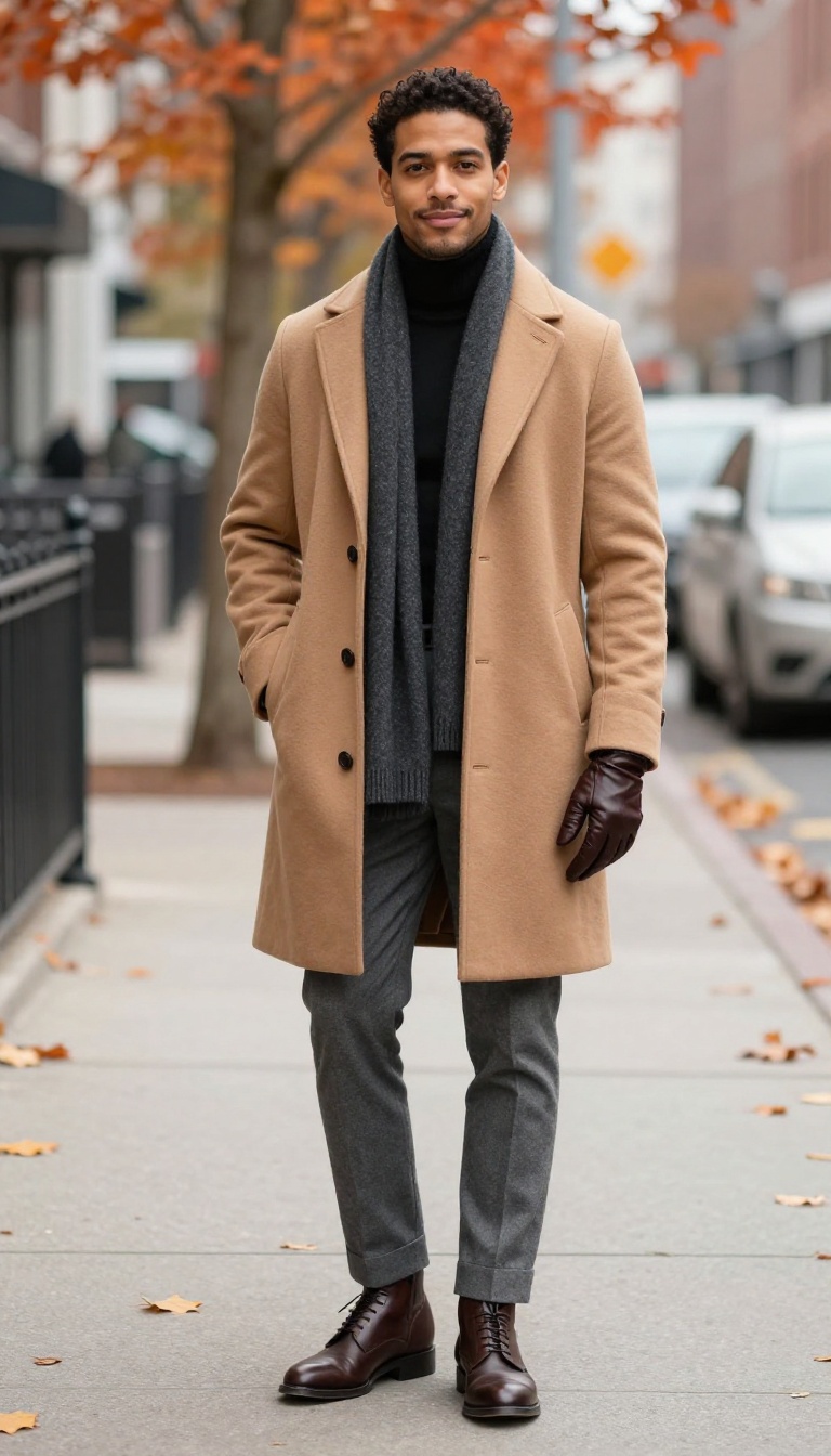 4. The Camel Overcoat and Turtleneck
