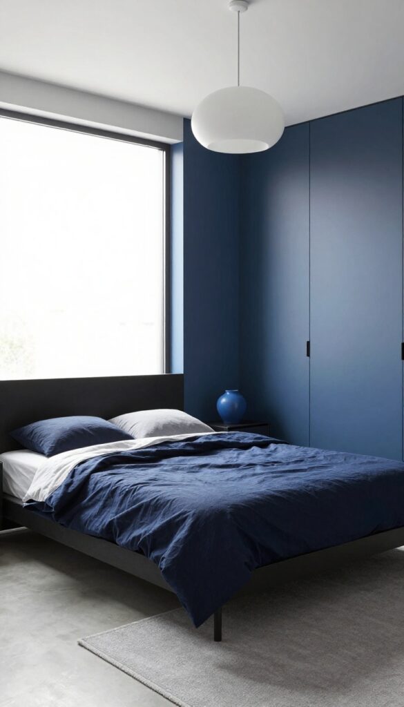 4. Black and Blue Minimalist Bedroom idea