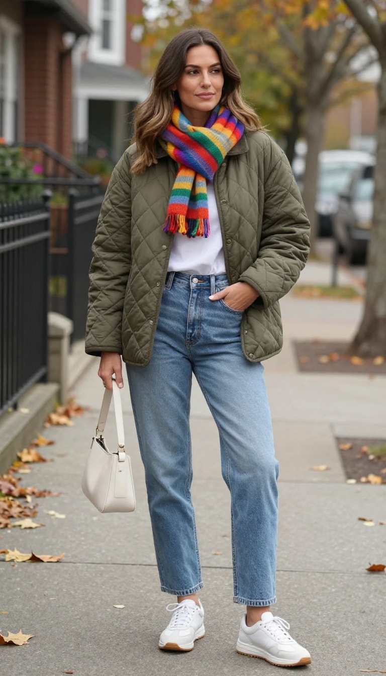 13. Quilted Jacket and Mom Jeans