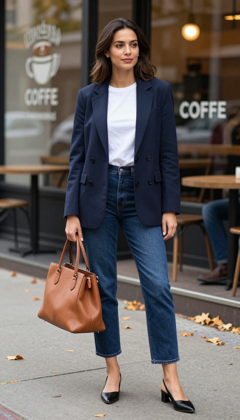 7. Straight Jeans with an Oversized Blazer and Heels