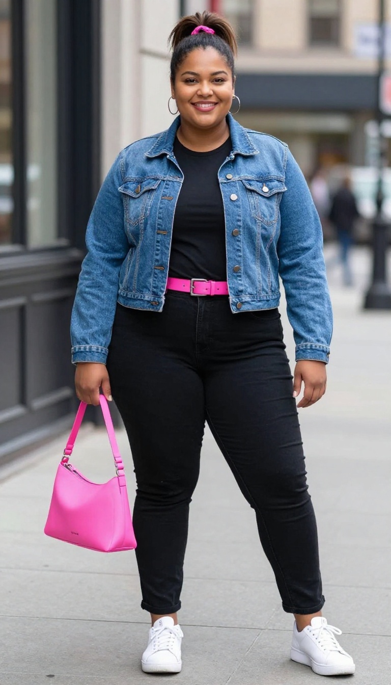 4. Neon Accents with a Denim Jacket