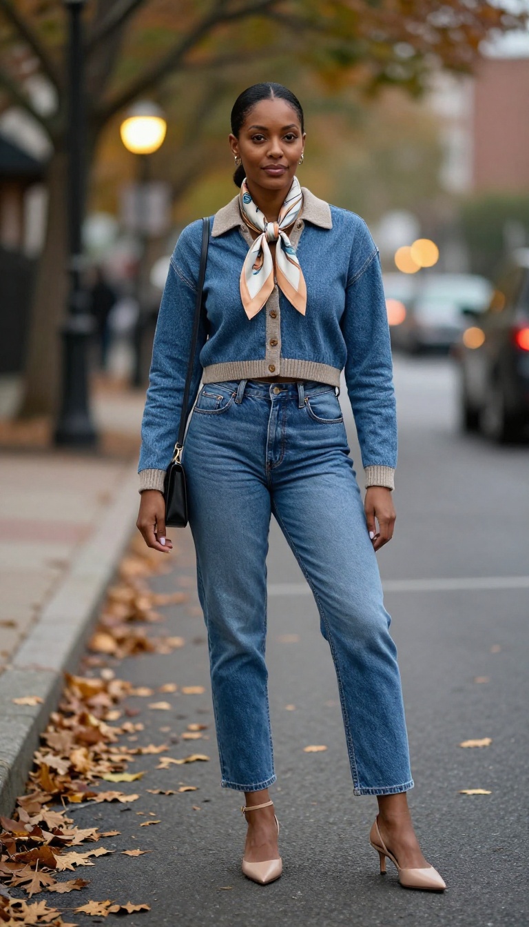 6. Mom Jeans with Kitten Heels and a Cardigan